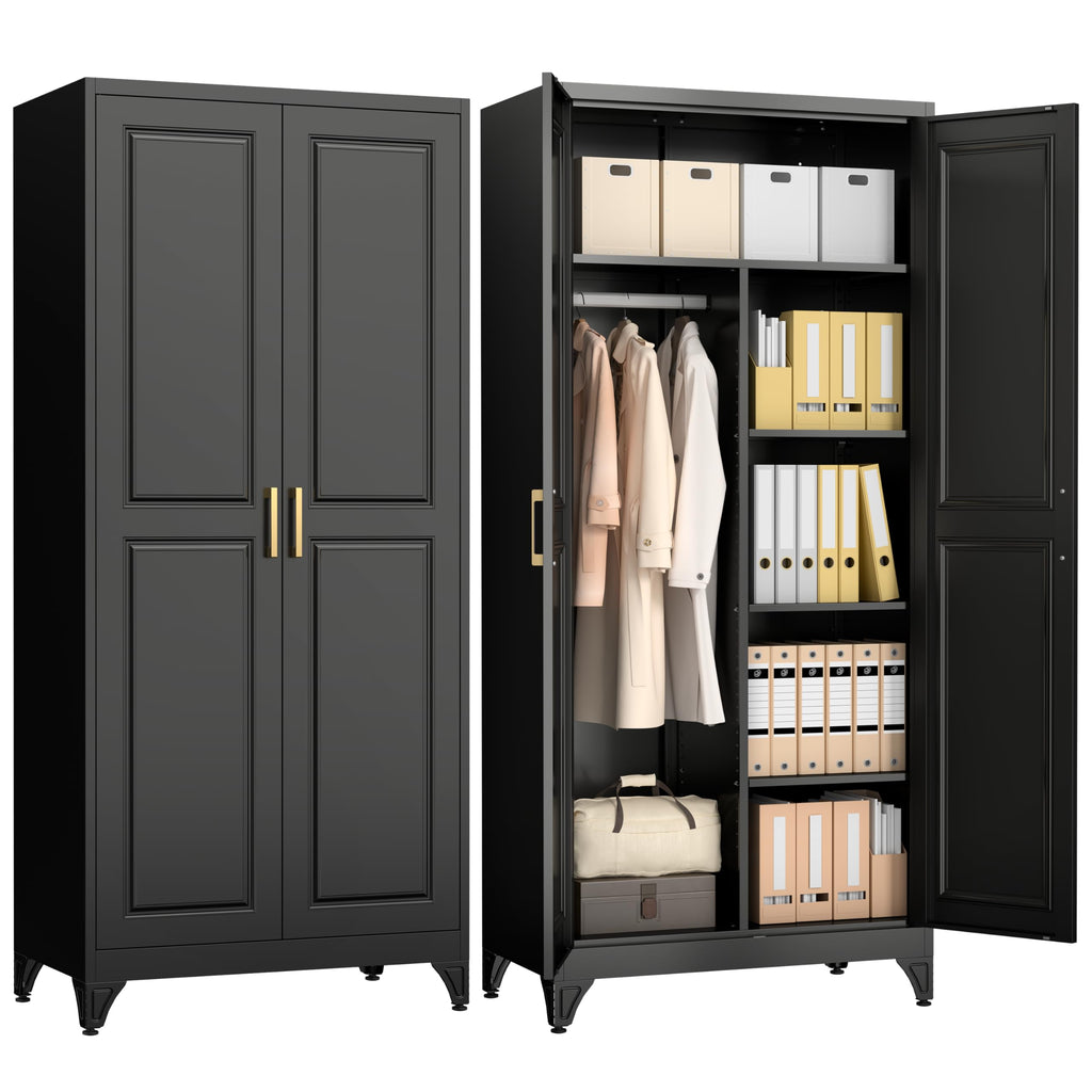 Metal Armoire Wardrobe Closet, 71" Tall Wardrobe Cabinet with 2 Doors