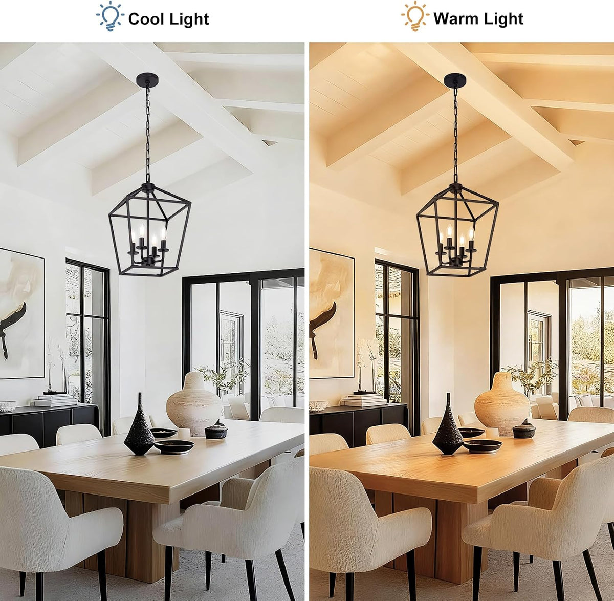 4 Light Chandelier, Industrial Ceiling Light Black Lantern Light Fixtures with Farmhouse Metal Cage Adjustable Height