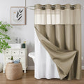 Beige No Hook Waffle Shower Curtain Set, 72" W x 75" L | Snap-In Fabric Liner, Mesh Top Window, Heavy-Duty Waffle