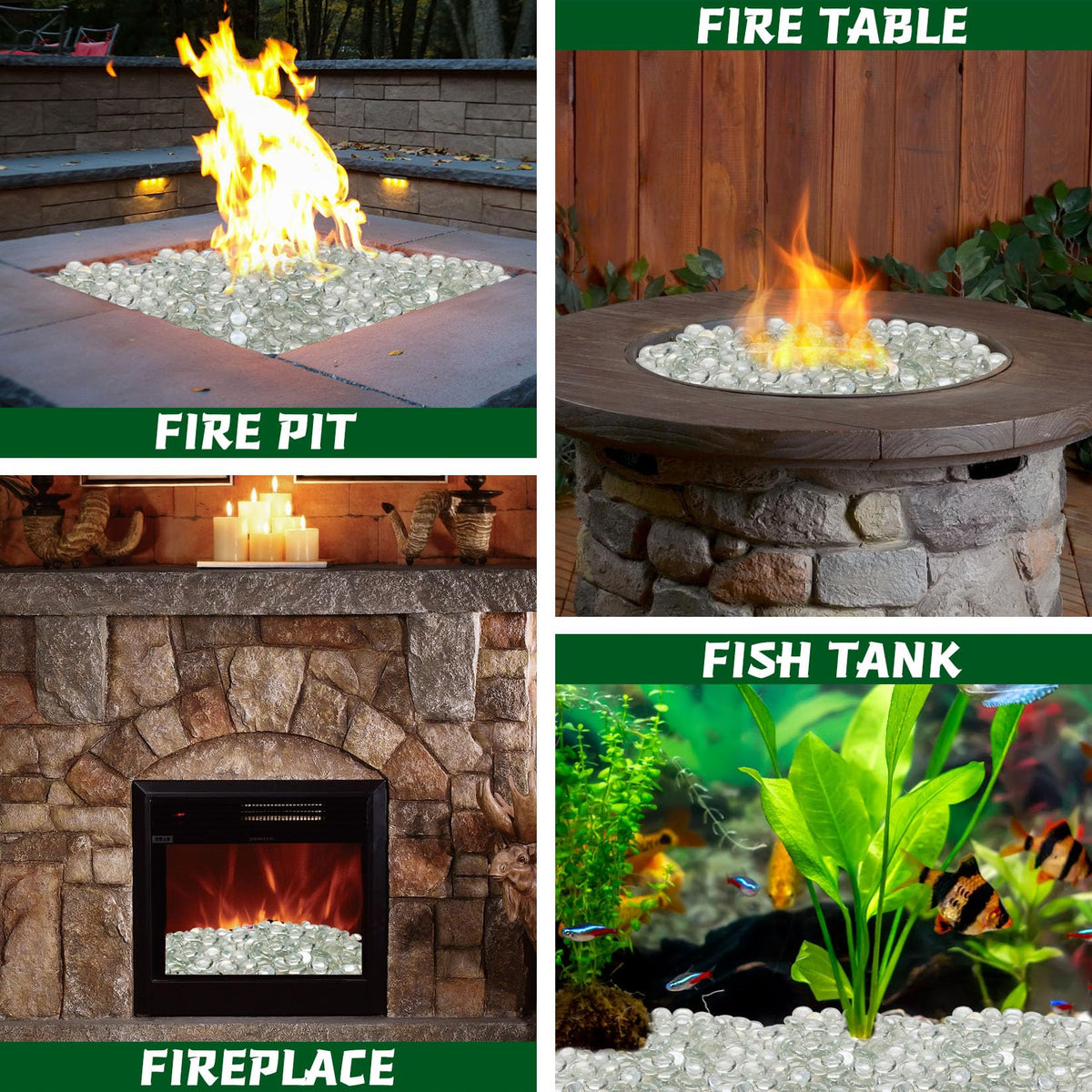 20 Pounds Firepit Glass, 3/4 Inch Glass Beads, Rocks for Fire Pit Table, Fireplace and Fire Bowl, Crystal Luster