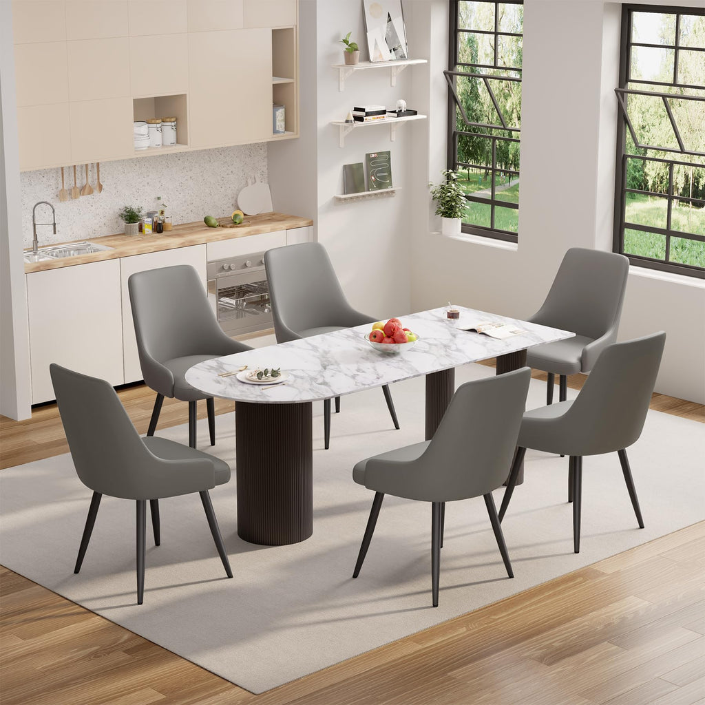 Faux Leather Chairs Set of 4, Waterproof Padded Seat, Grey