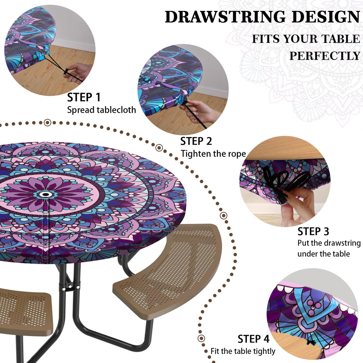 Round Fitted Outdoor Tableclothes with Umbrella Hole and Zippered Non Slip Coffee Table Cover Garden Bbq Gadgets
