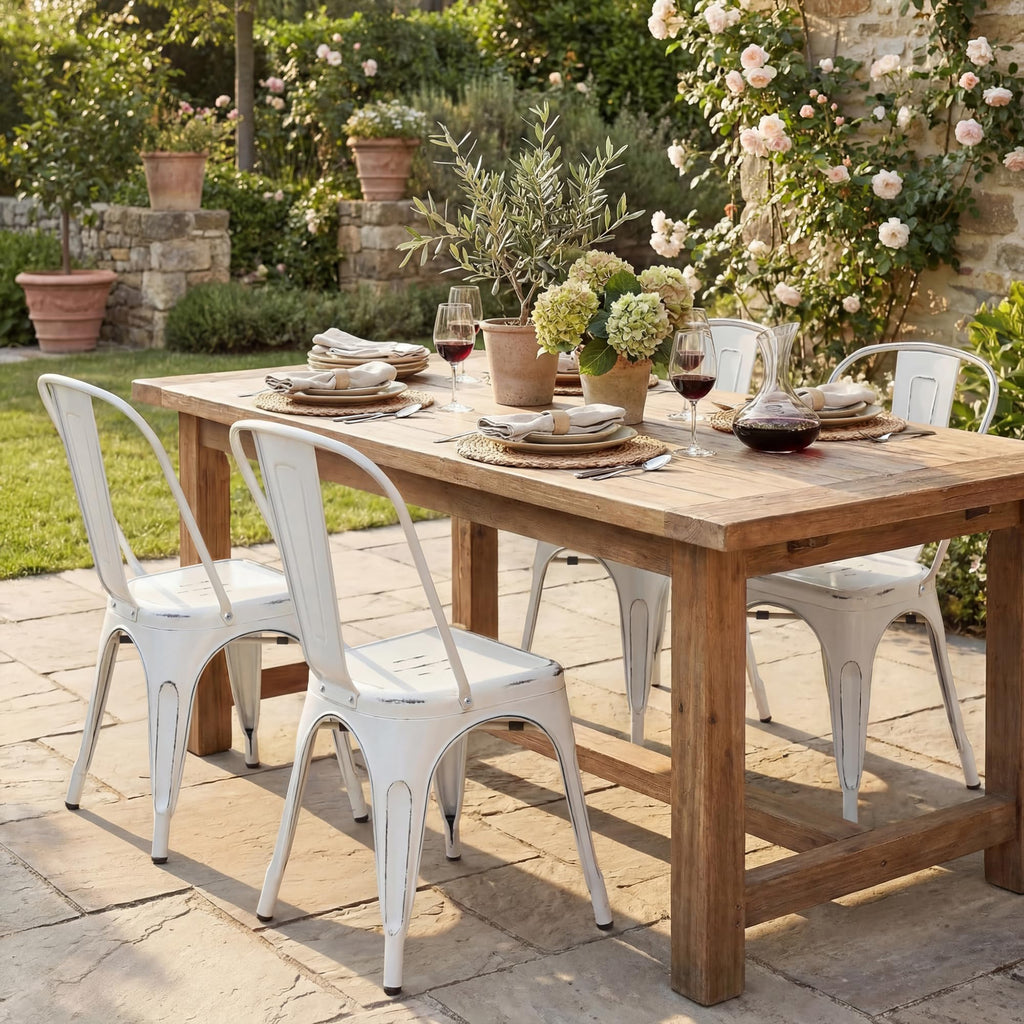 Metal Dining Chair Stackable Indoor Outdoor Industrial Vintage Chairs Bistro Kitchen Cafe Side Chairs with Back Set
