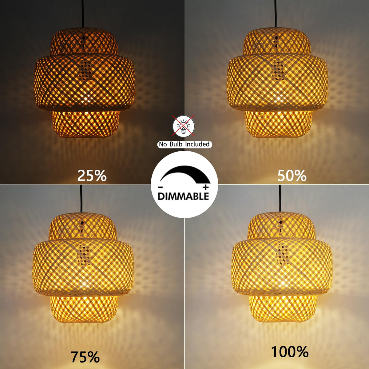 Plug in Pendant Light Rattan Hanging Lights with Plug in Cord, Handwoven Bamboo Lampshade Hanging Lamp with Dimmable