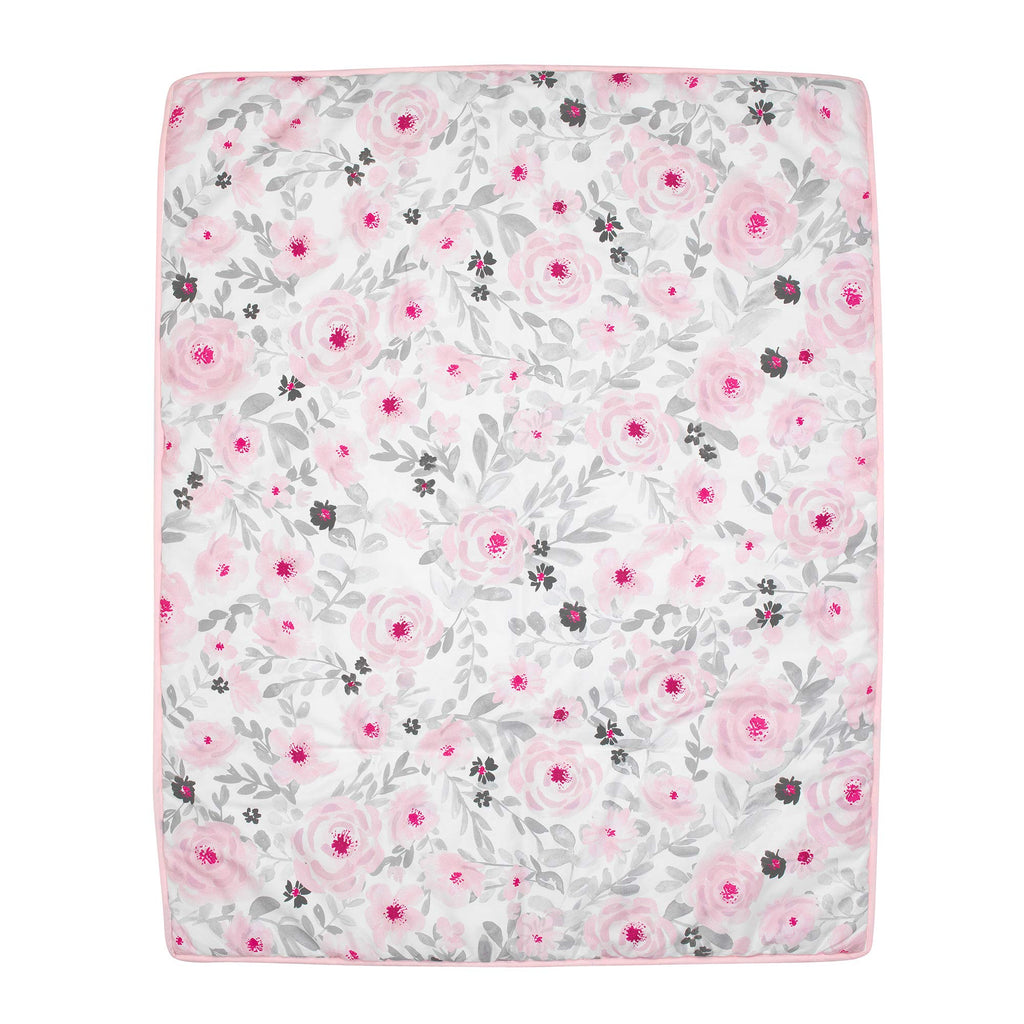 Blossom Pink Watercolor Floral 3-Piece Baby Crib Bedding Set