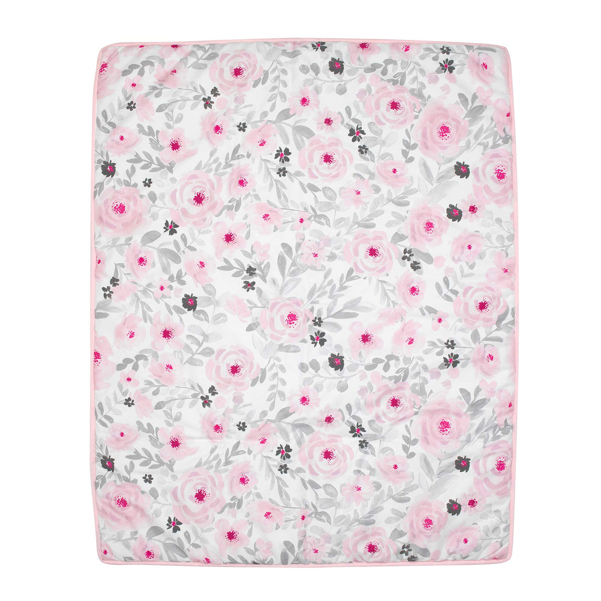 Blossom Pink Watercolor Floral 3-Piece Baby Crib Bedding Set