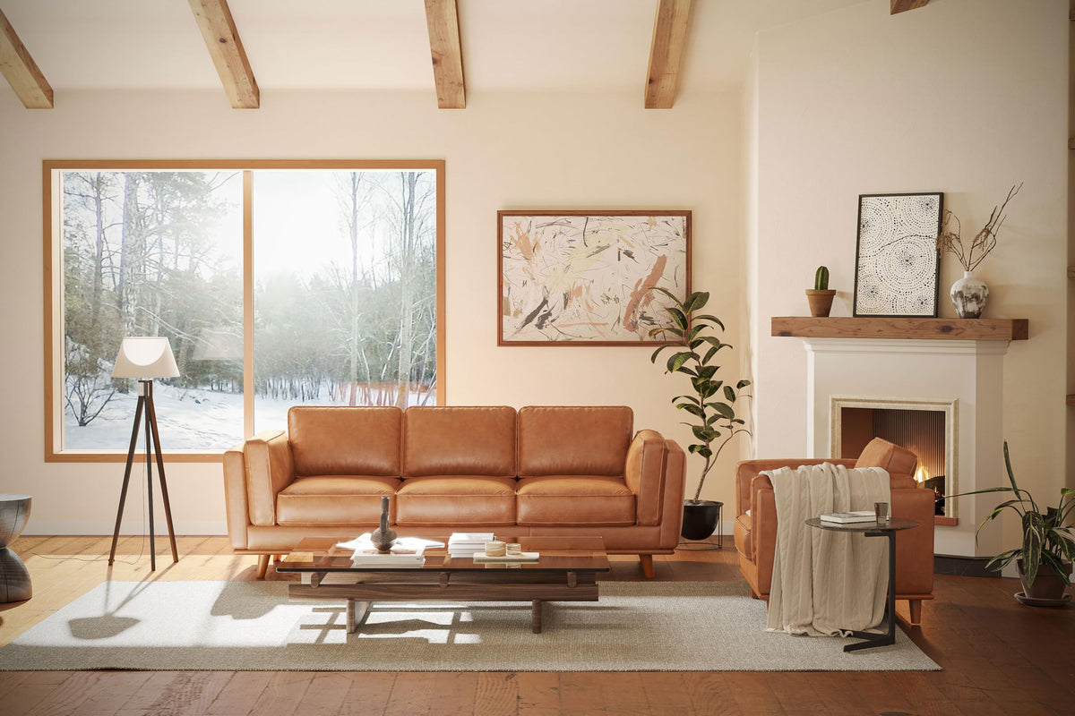Artisan Full Leather Sofa 88" - Pure Full Italian Nappa Leather Couch Furniture, Solid Wood Accent, Ultimate Comfort