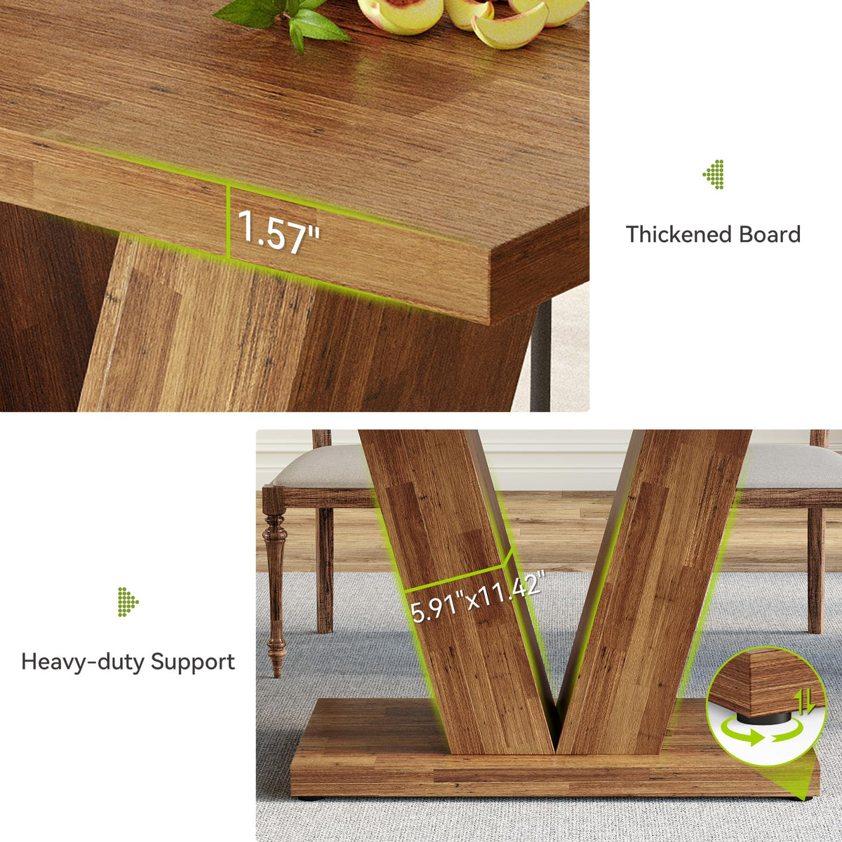 Inspired Saarinen Style 47 Inches Dining Table for 4, Modern Dining Room Tables, Brown Rectangle Kitchen Table with V-Shaped Pedestal, Wooden