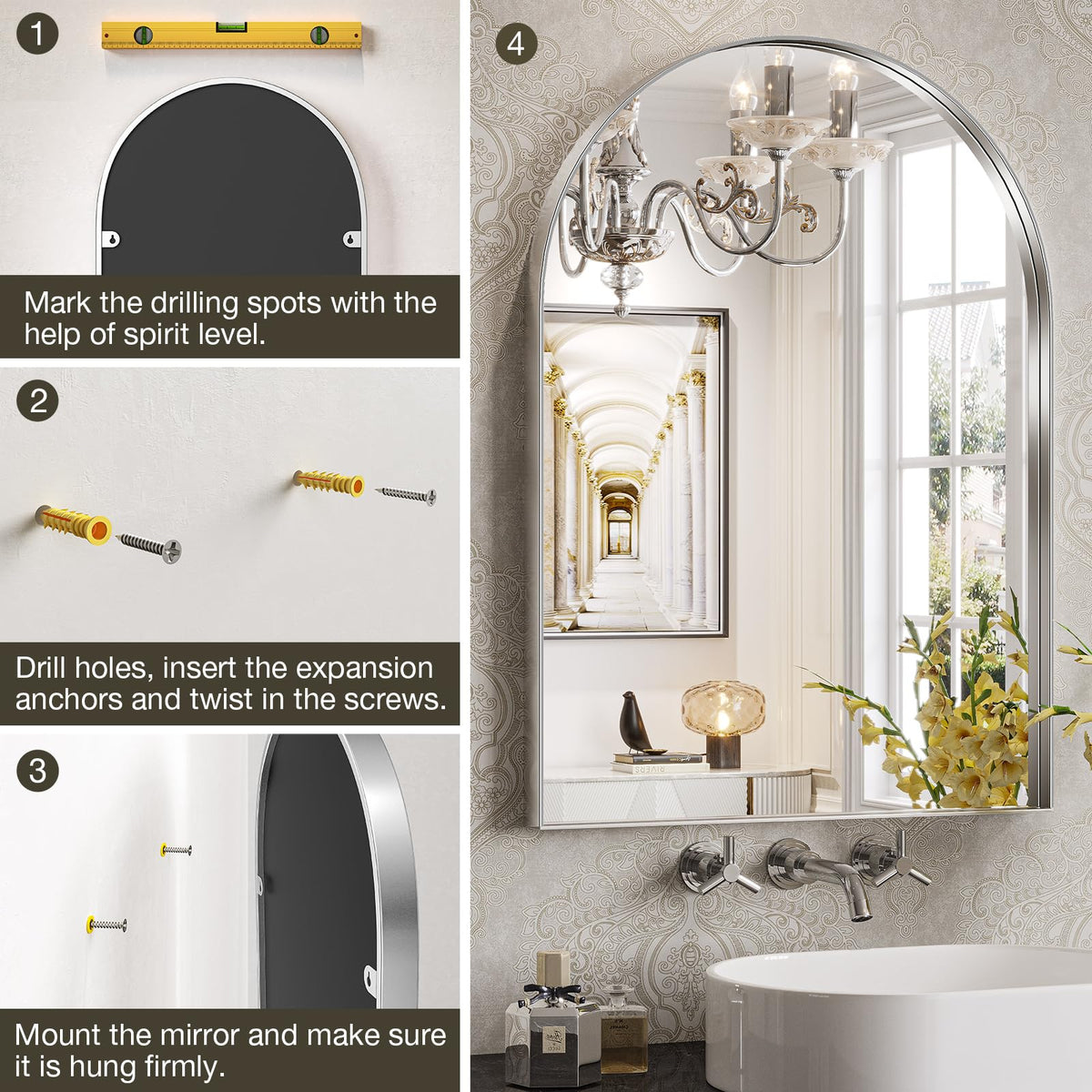 Arched Mirror, 32 x 40 Inch Silver Arch Mirror