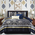 Navy Blue Comforter Set, Luxury 7 Pieces Jacquard Bedding