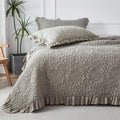 Tan Taupe Crinkled Ruffled Quilt Set 3pcs 80''x90''