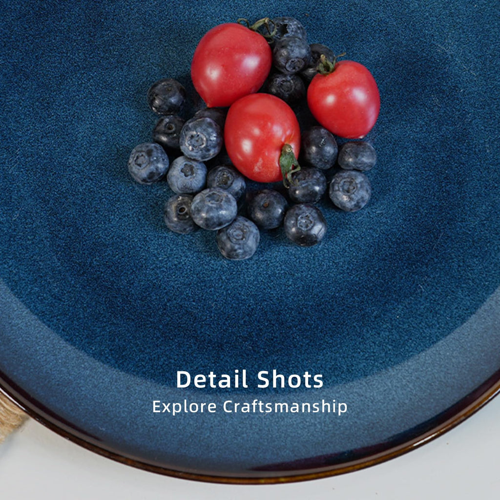 Organic Shape Highland Ceramic Dinner Plates, 6pcs 11.65 Inch Handmade Reactive Glaze Dinnerware Sets with Wavy Edge