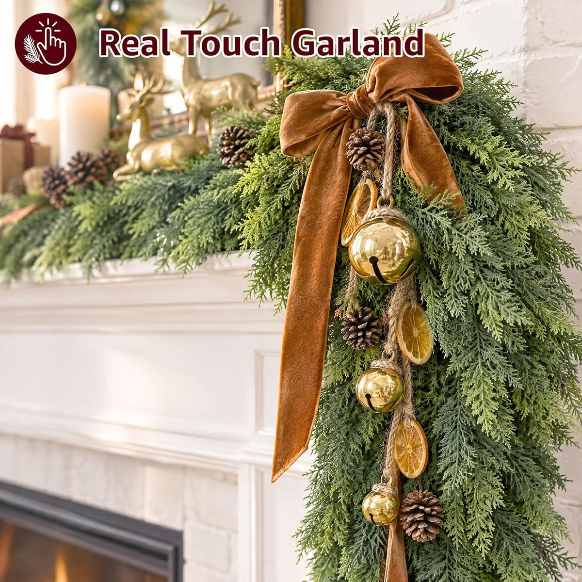Cedar Christmas Garland with Lights for Mantle - Decorations 9ft Realistic Lighted Faux Pine Garlands for Xmas Home