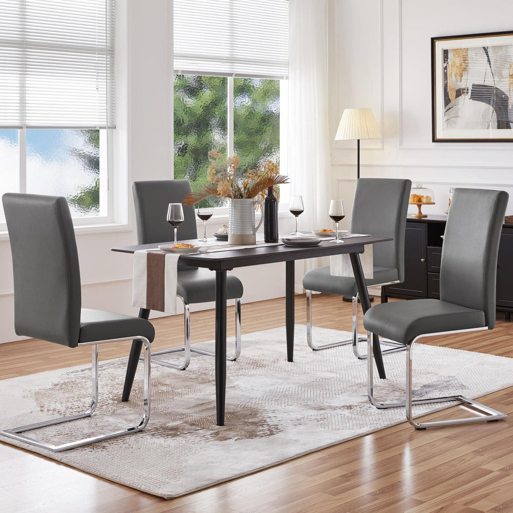 Set of 4 High Back Modern Kitchen Chairs Dark Gray