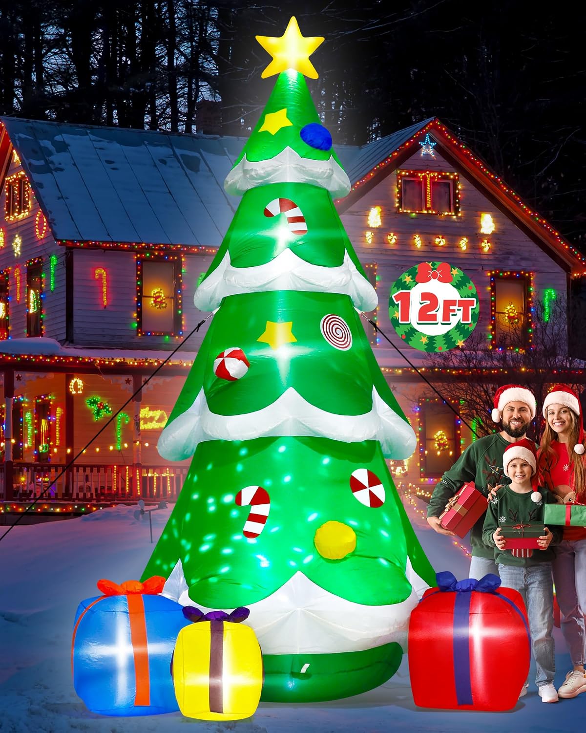 12FT Christmas Tree Inflatables, Giant Blow Up Christmas Tree Decorations