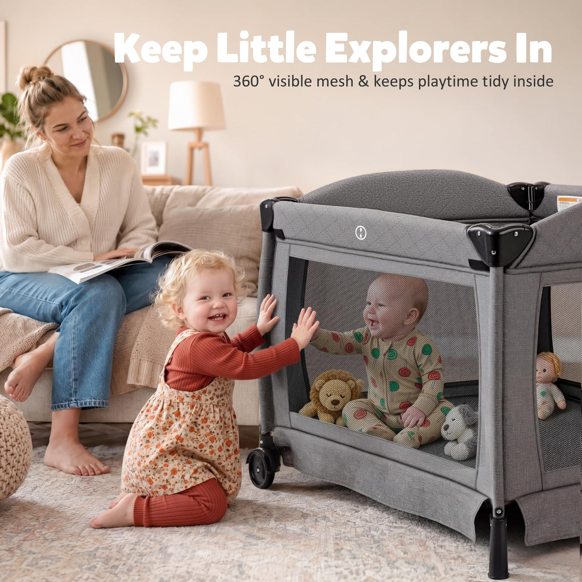 4 in 1 Foldable Play Yard with Bassinet & Changing Table