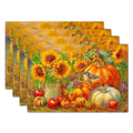 Vintage Fall Placemats, Rustic Autumn Pumpkin Sunflower Bird Table Mat, Thanksgiving Harvest Heat Stain Resistant