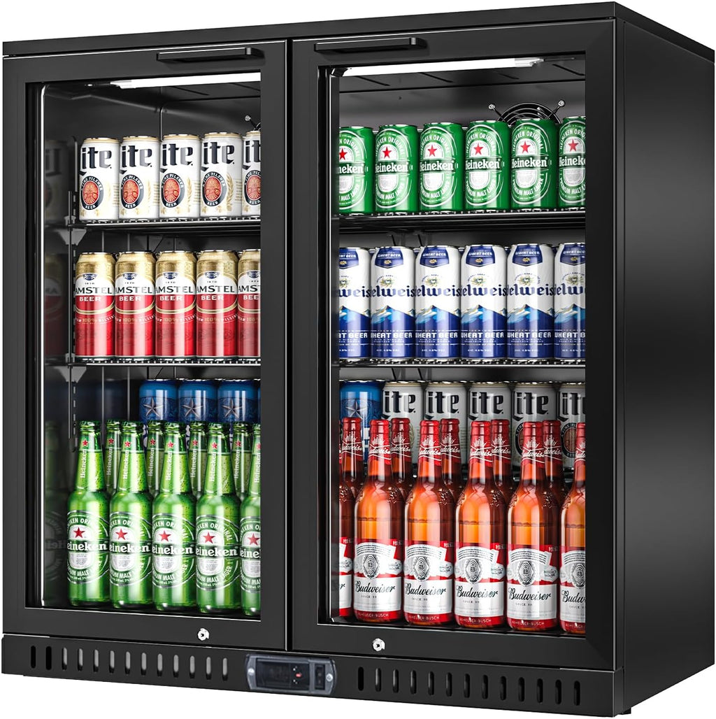 Back Bar Cooler with 2 Glass Doors, 7.4 Cu.ft Under Counter Height Beverage Refrigerator with LED Lighting
