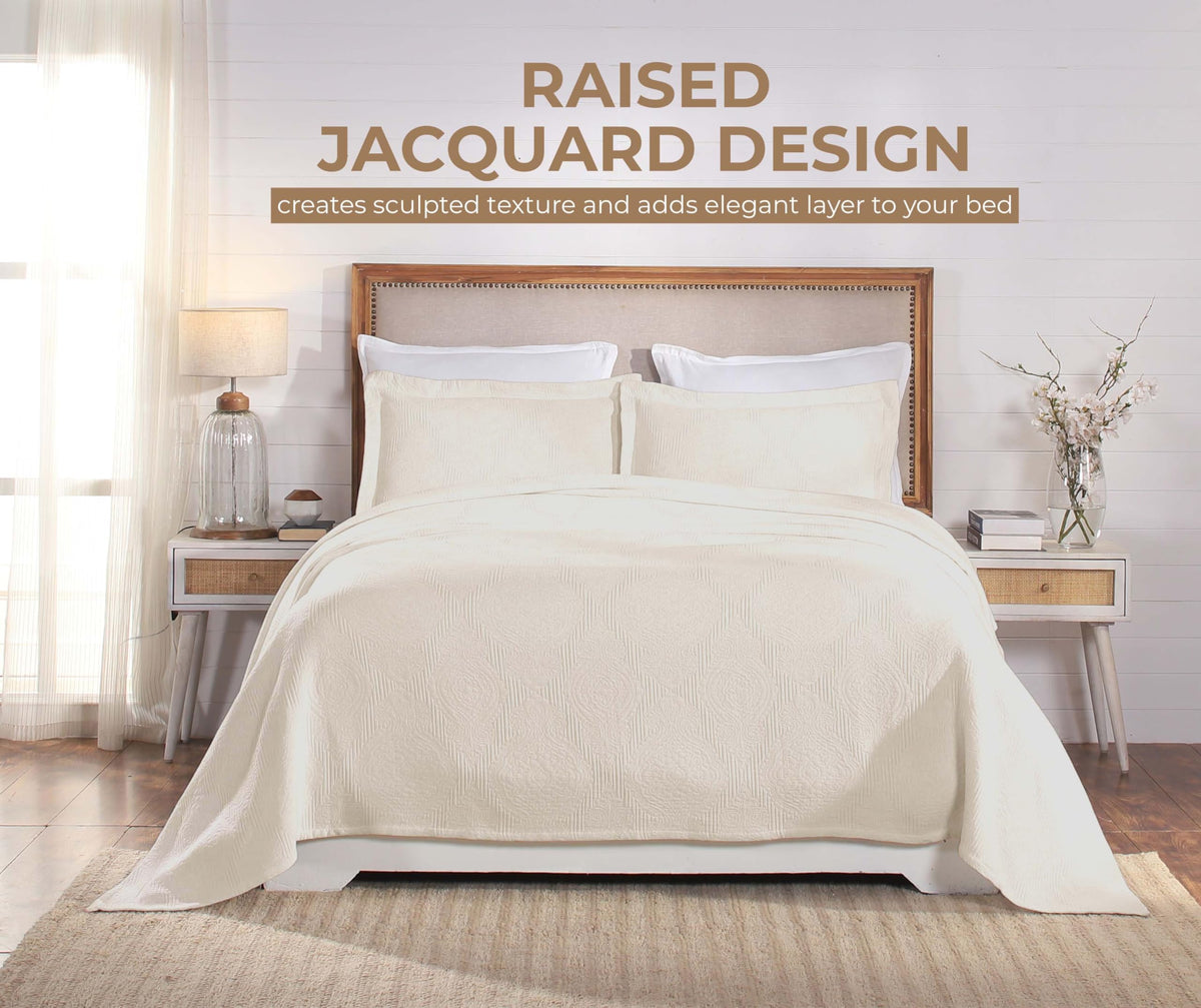 Cotton 3-Piece Bedspread Set, Home Bed Decor, Warm Bedding, 1 Oversized Bedspread, 2 Pillow Shams, Medium Weight