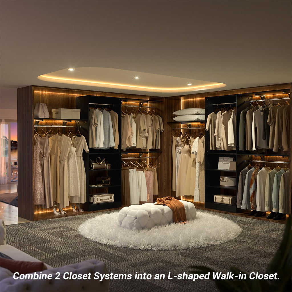 8FT Closet System with 3 Wooden Storage Shelves, 96'' Closet Organizer System with 3 Hanging Rods, Wall Mount Bedroom