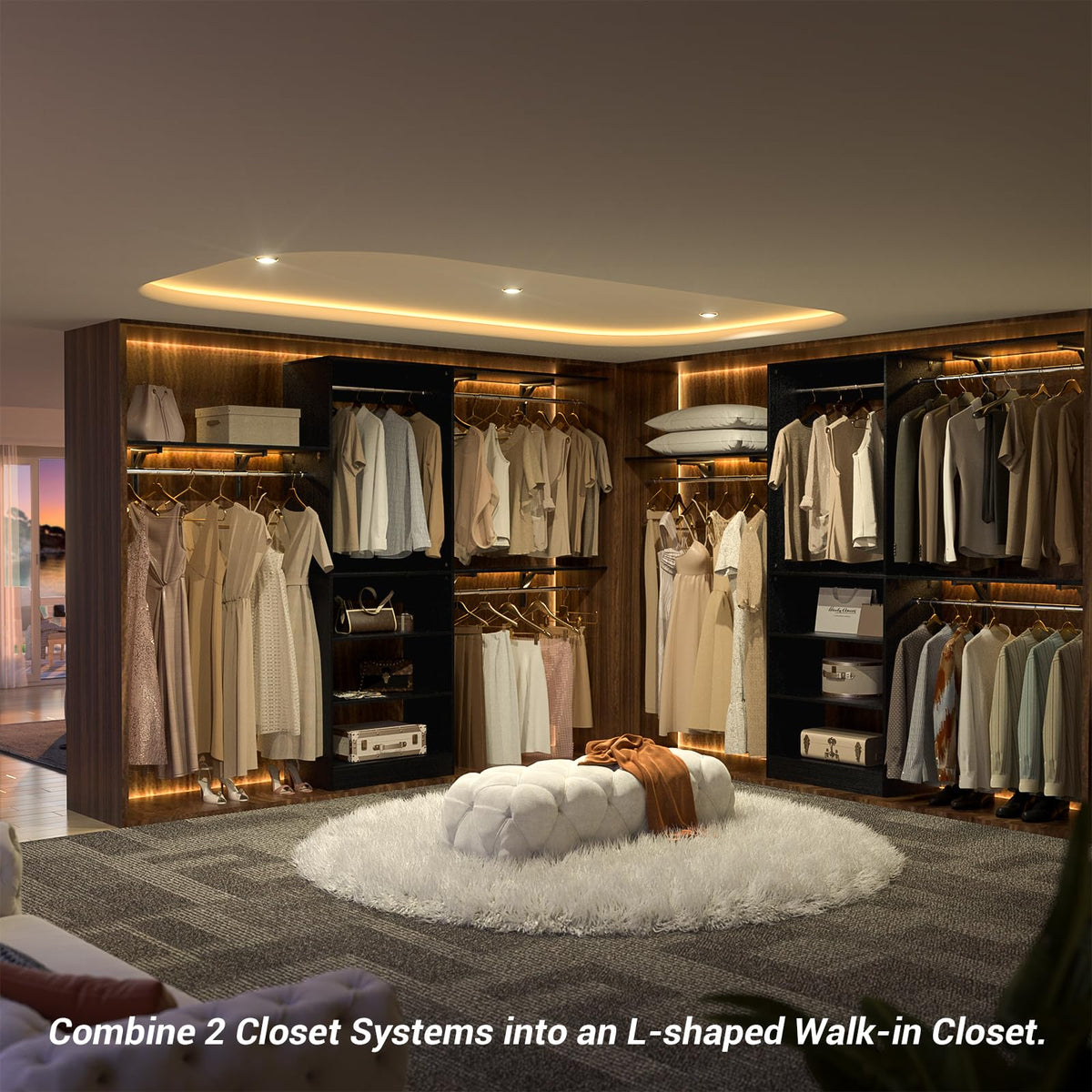 8FT Closet System with 3 Wooden Storage Shelves, 96'' Closet Organizer System with 3 Hanging Rods, Wall Mount Bedroom