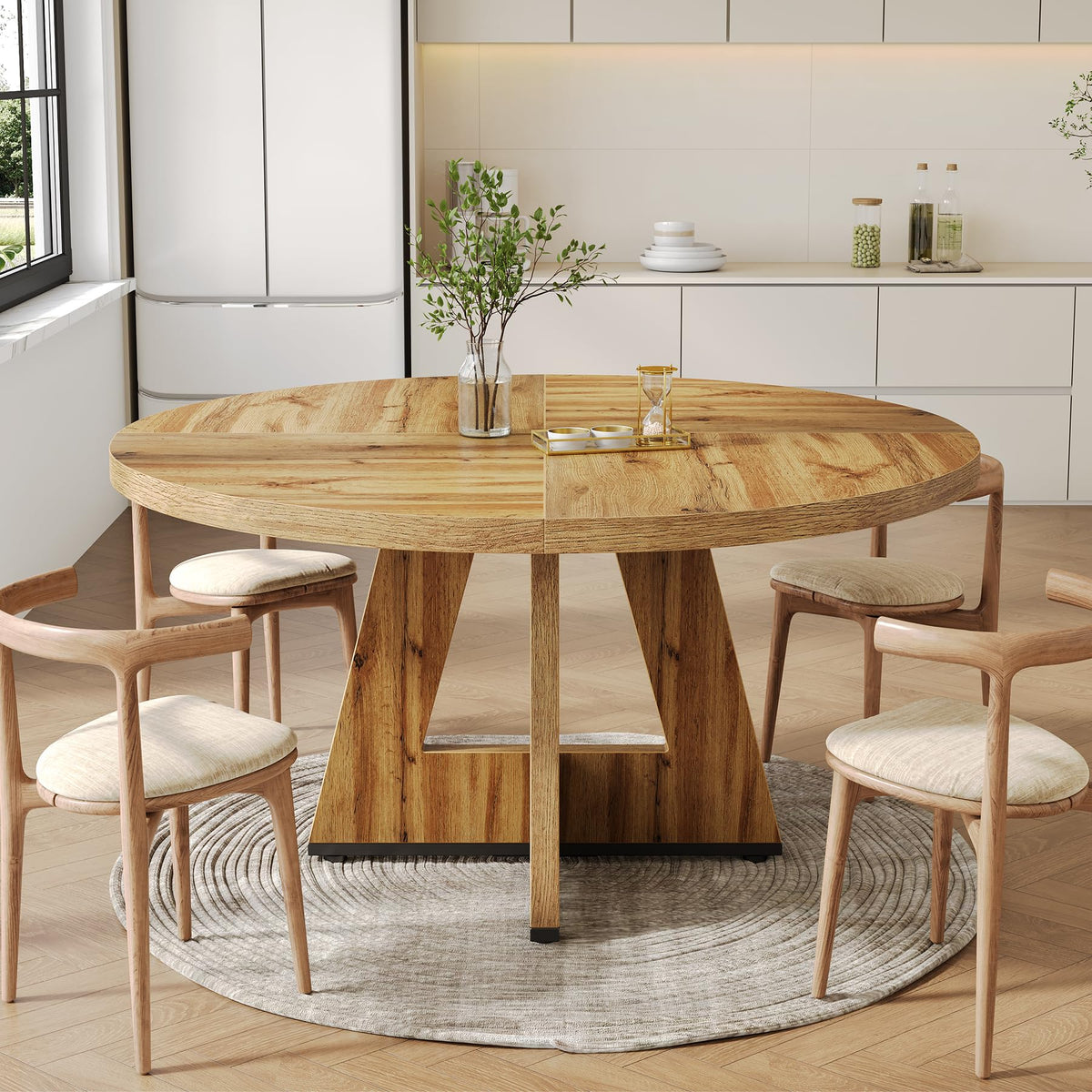 Inspired Saarinen Style Round Dining Table for 4-6 People, 47 Inches Dining Room Table with Wooden Pedestal Base, Modern Dinner Table, Circle