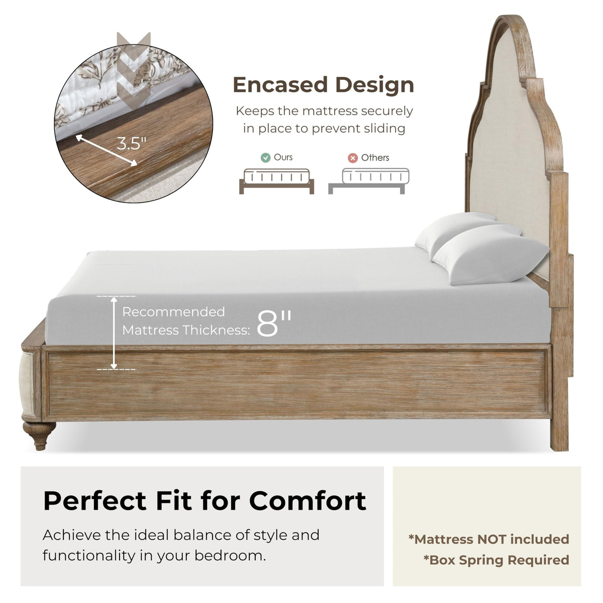Weile Art Deco Solid Wood 88-inch Panel Bed with Upholstered Headboard and Footboard, Box Spring Required, Guest
