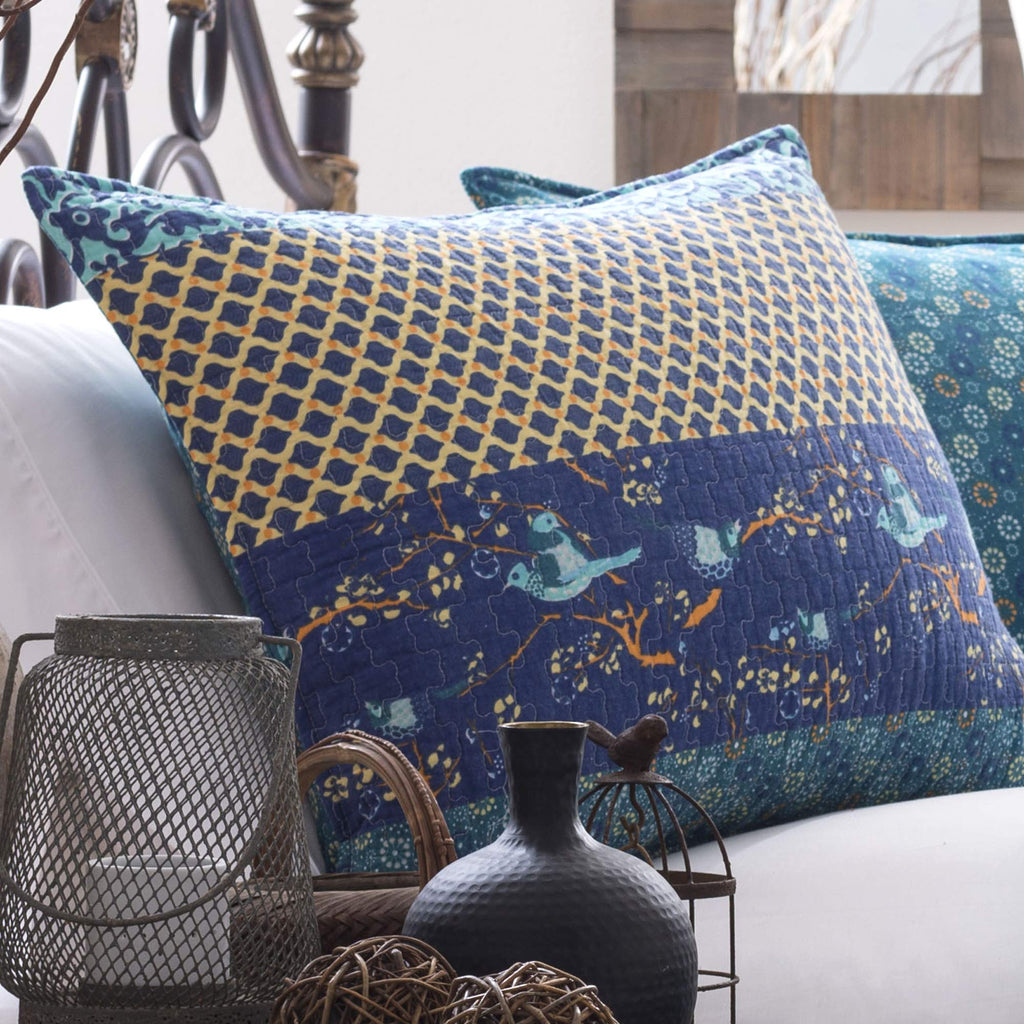 Royal Empire Reversible Cotton Quilt Set, 3 Piece Set, Peacock - Striped Bedding Set - Floral Quilt