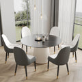 53'' Round Marble Dining Table for 4, Modern Black Sintered Stone Kitchen Dinner Table with Solid Wood Panel