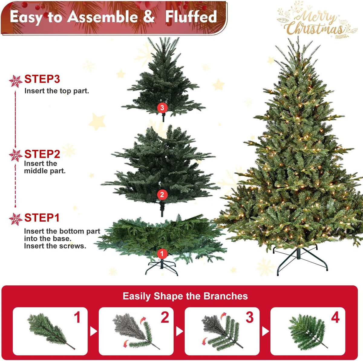 Full-Shape Christmas Tree with 900 UL Lights, PE/PVC Mixed, Green