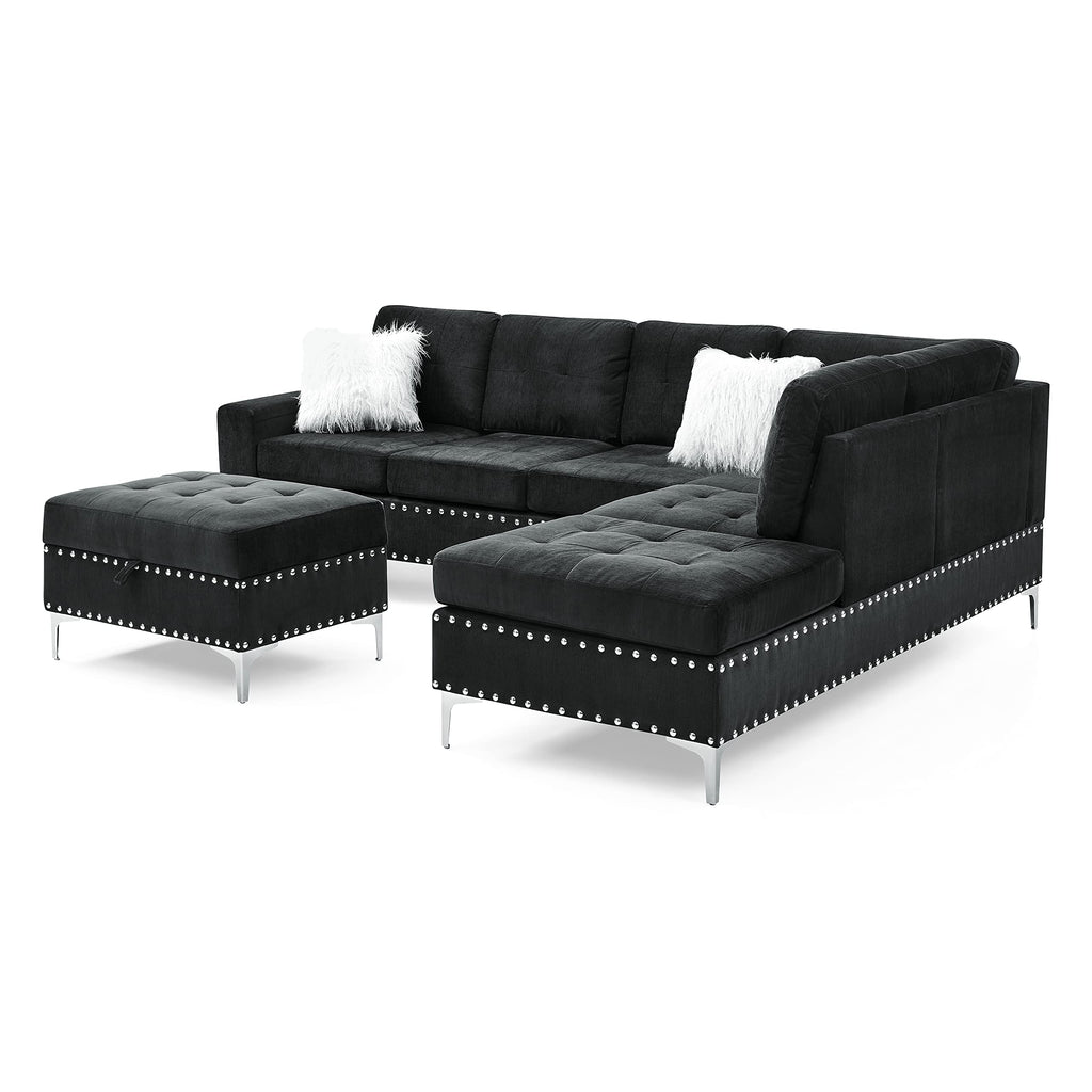 108'' Sectional Couches, Modular 5-Seater Couch Sofa with Reversible Chaise & Cup Holders, L-Shaped Corner Sofa with