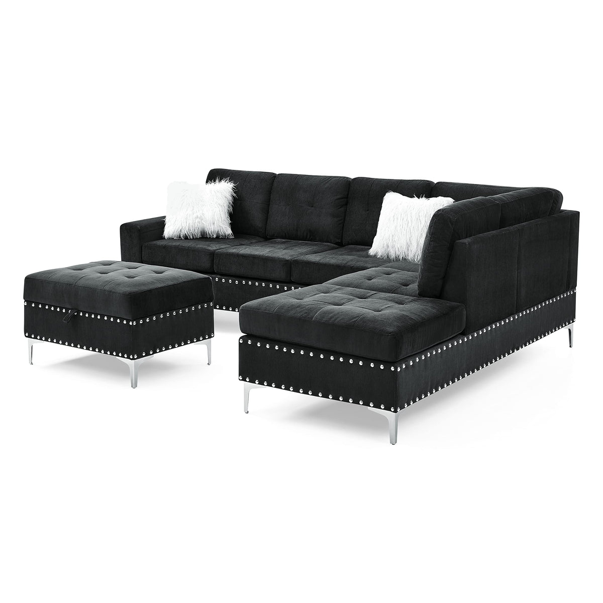 108'' Sectional Couches, Modular 5-Seater Couch Sofa with Reversible Chaise & Cup Holders, L-Shaped Corner Sofa with
