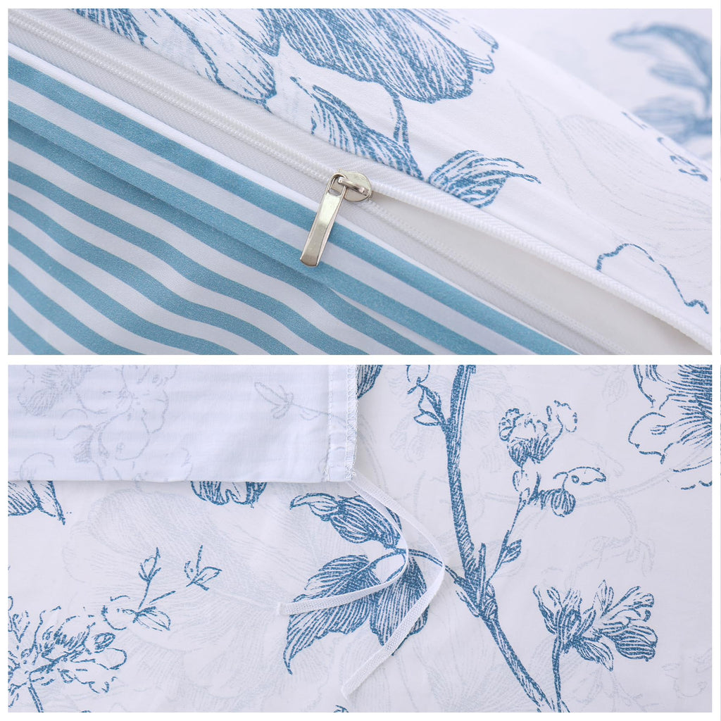 Blue Floral 100% Cotton Duvet Cover, Farmhouse Comforter Cover