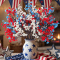 10 Pcs 4th of July Flowers Artificial Babys Breath Fake Silk Red White Blue Patriotic Flowers for Independence Day