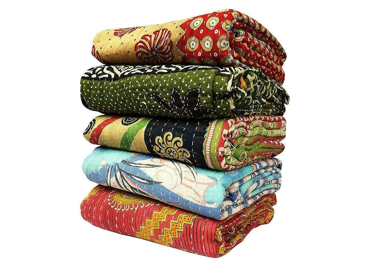 Vintage Bedspreads, Throws, Ralli, Lot Kantha Reversible Bedcover Bedspread Throw Cotton Blanket Gudari Kantha Quilt