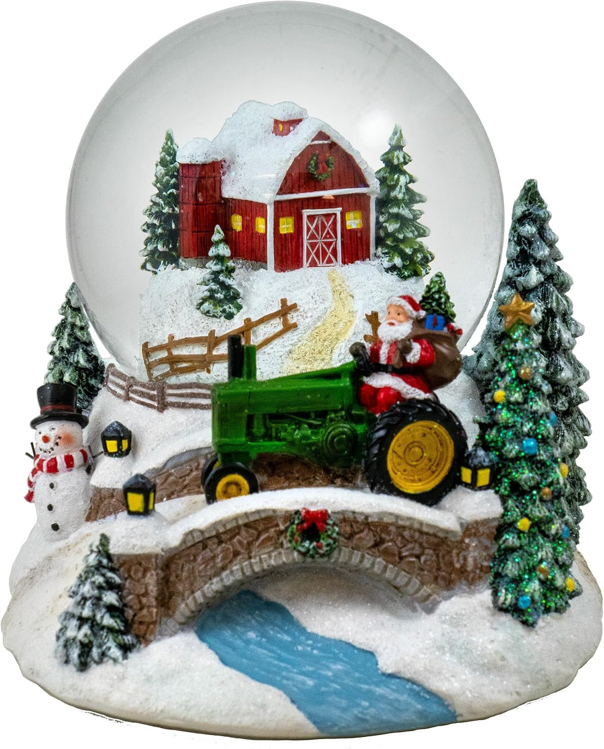 100MM Musical Christmas Barn and Tractor Snow Globe by The San Francisco Music Box
