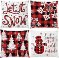 Red and Black Buffalo Plaid Merry Christmas Throw Pillow Covers 18x18 Outdoor Decorative Cases Winter - Set of 4