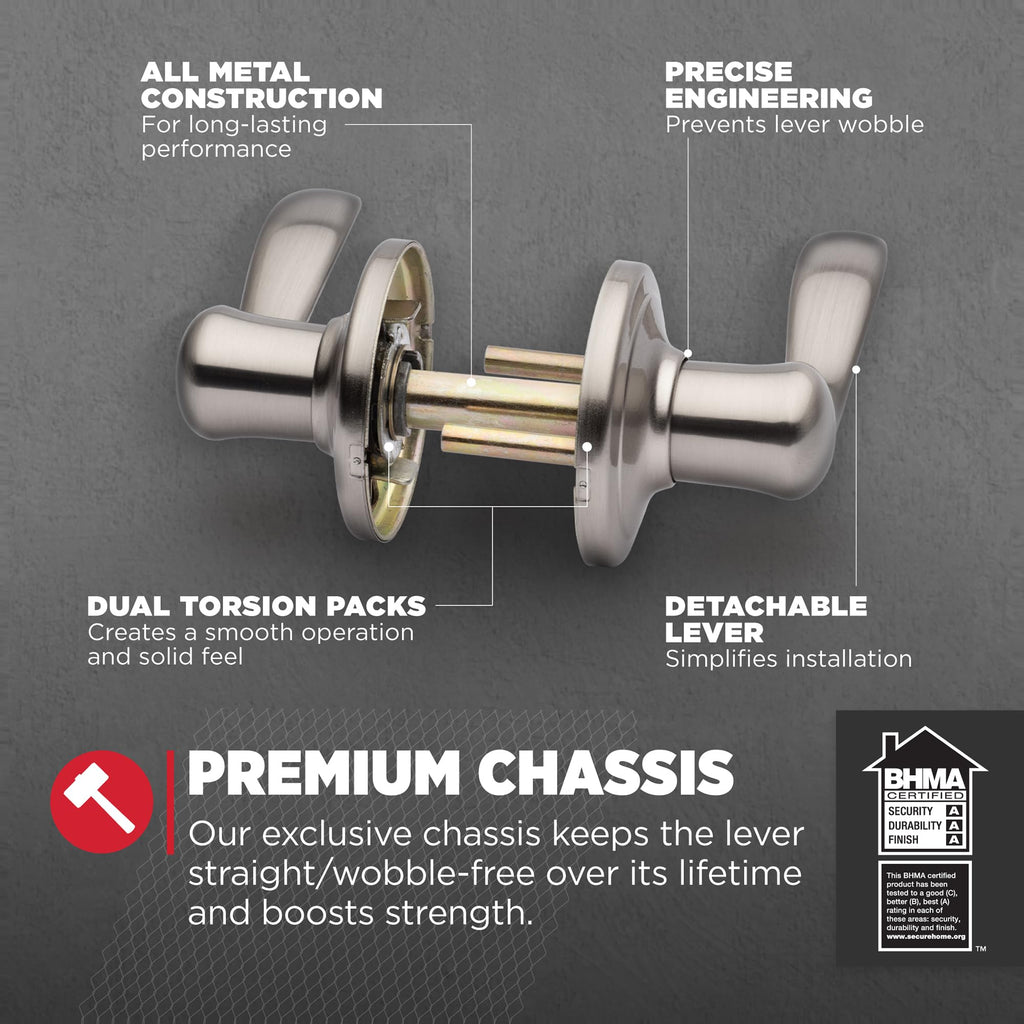 Tustin Interior Passage Door Handle, Lever For Closet and Hallway Doors, Reversible Non-Locking Handle Lever, Satin