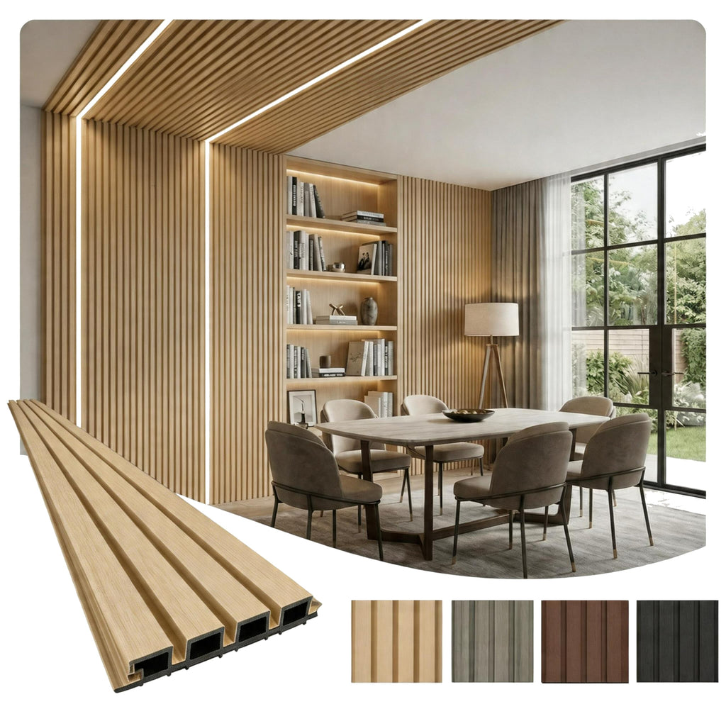 WPC Exterior Wall Slat Panels Waterproof Outdoor Composite Siding Cladding 94.5 in x 8.62 in 16.98 sq.ft Classic Oak