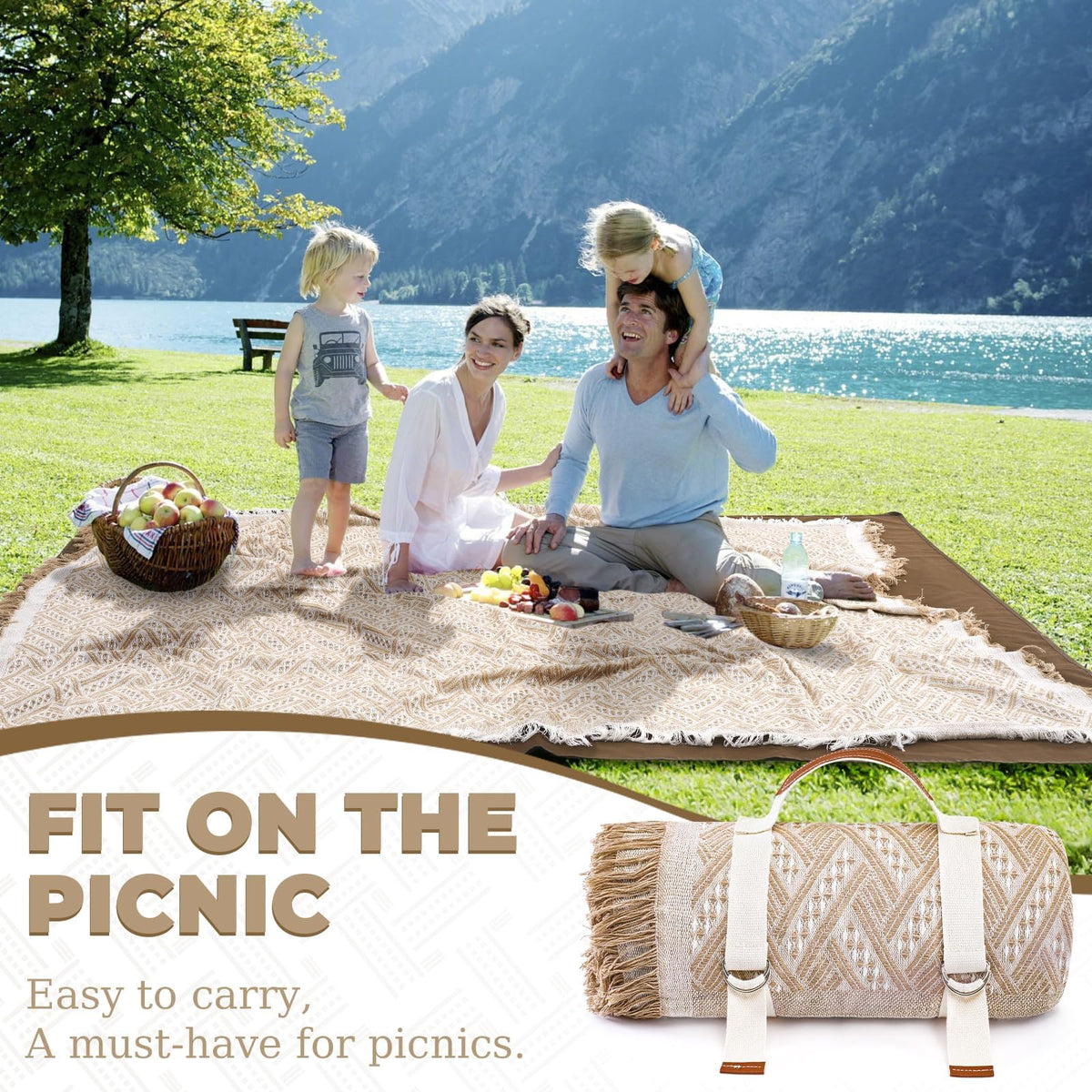 2 in 1 Extra Large 80"* 80" Rug Picnic Blankets Waterproof Outdoor Beach Blanket Foldable Camping Mat Supplies Europe