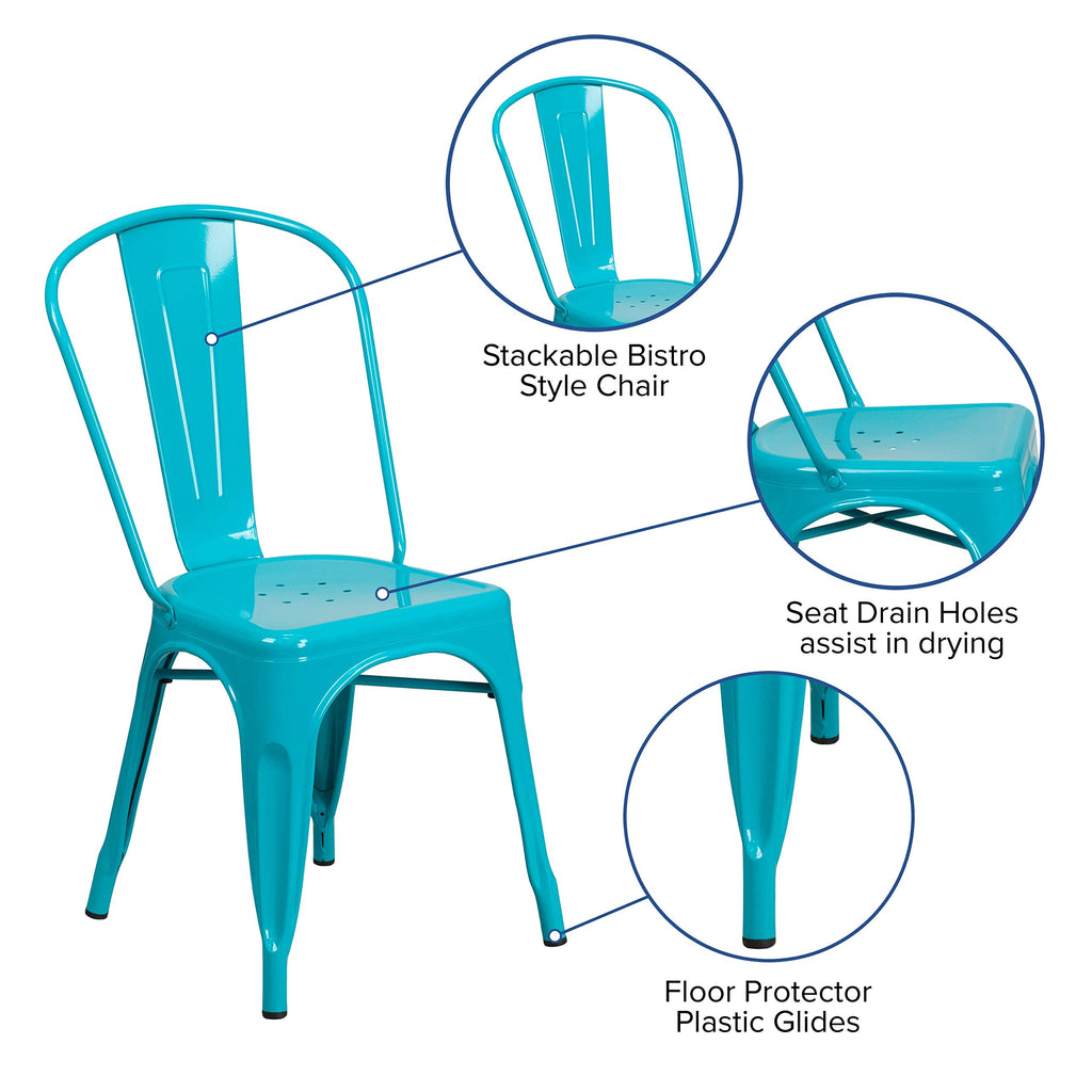 Teal-Blue Metal Indoor/Outdoor Stackable Chair