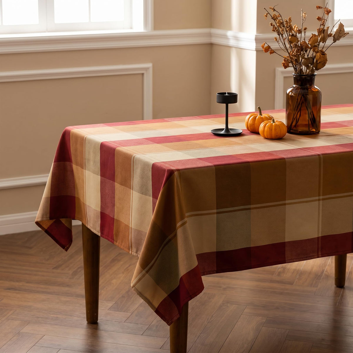 Rectangle Plaid Tablecloth for Thanksgiving, 60x84 inches