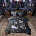 Sugar Skull Couple Bed in a Bag Queen Comforter Set 7 Piece, Vintage Gothic Bedding Sets Goth Skeleton Comforter and