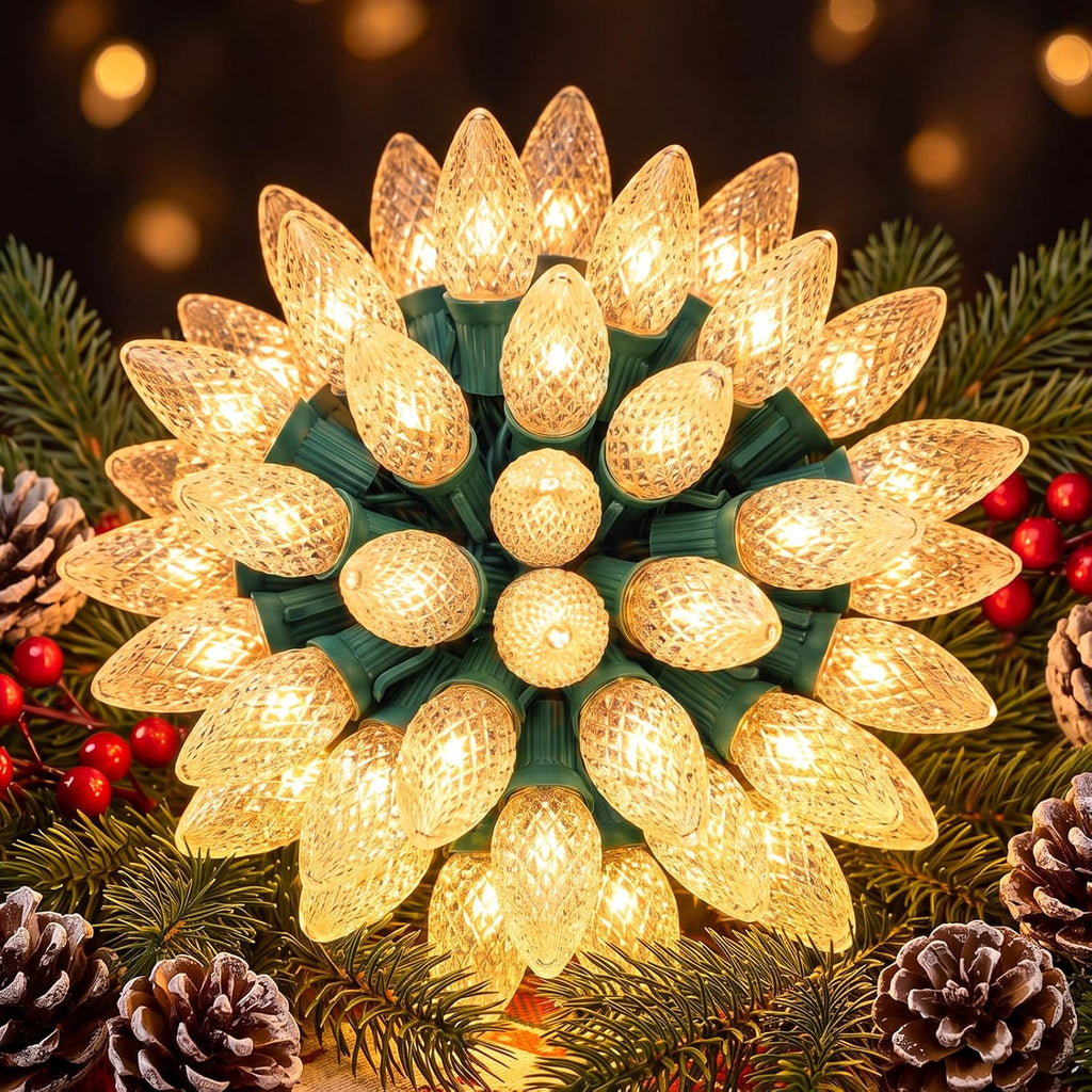 C9 Christmas Lights Outdoor, 100 FT Commercia Christmas Lights with LED Strawberry Bulbs, UL Certified for Christmas