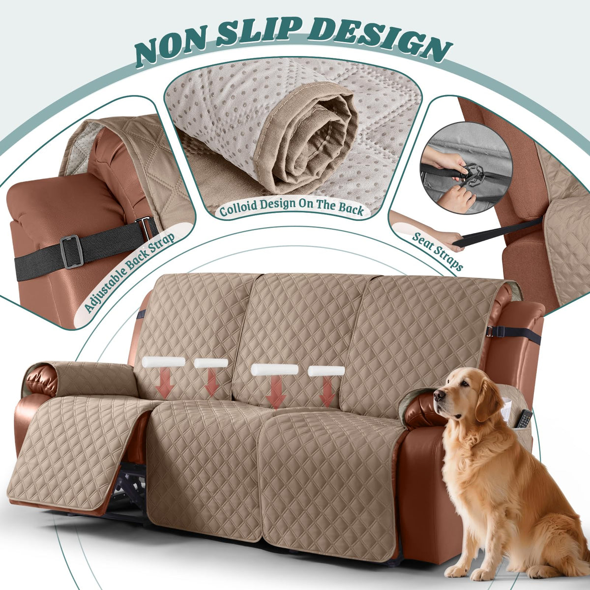 Waterproof Recliner Couch Covers, Non-Slip Sofa SlipCover, 3 Seater