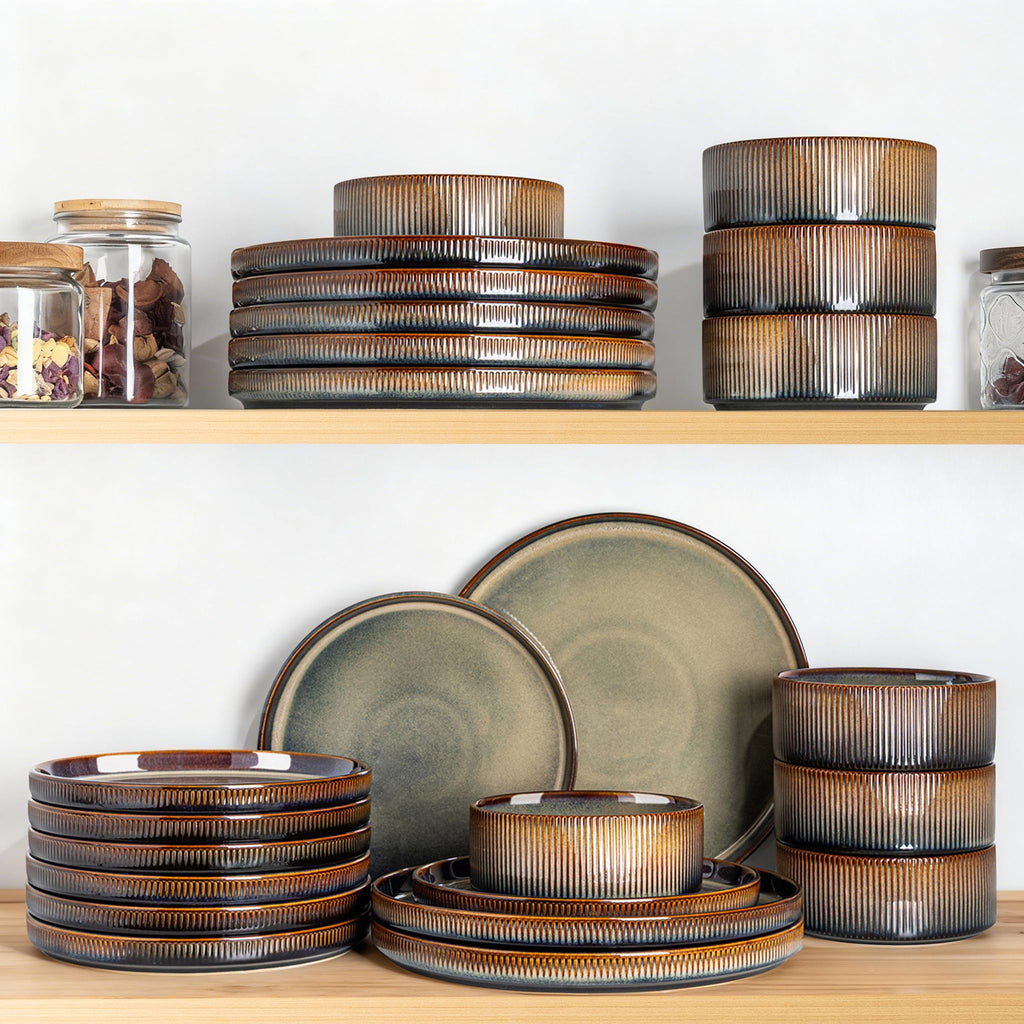 Ceramic Dinnerware Set for 4, 12-Piece Plates and Bowls Set