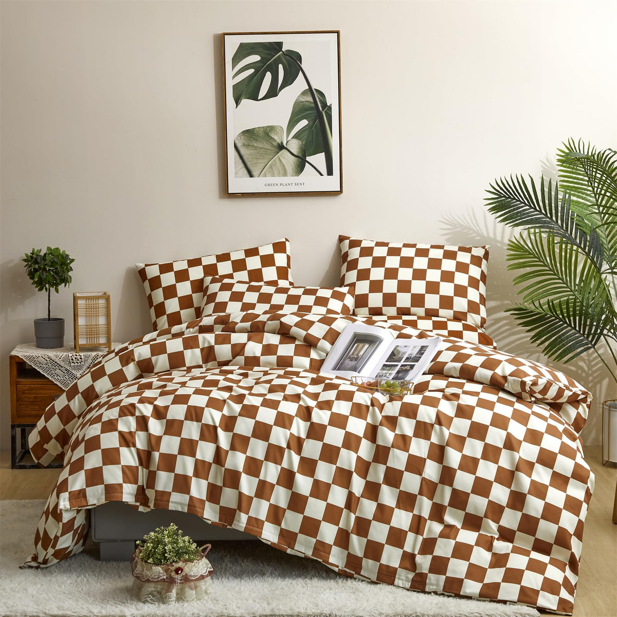 Brown and White Plaid Comforter Set Cream Brown Checker Bedding Comforter Rust Brown Abstract Buffalo Blanket