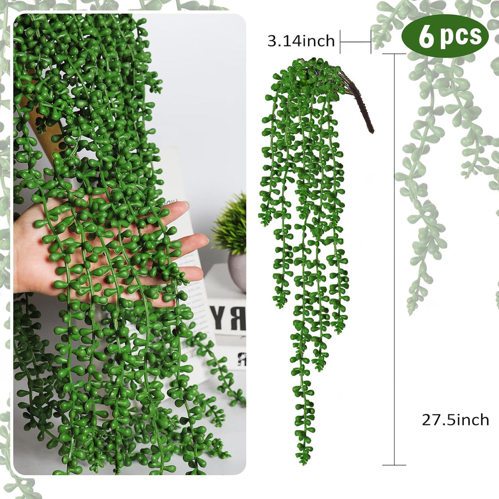 6Pcs Artificial Hanging Succulents String of Pearls Plants 27.5In