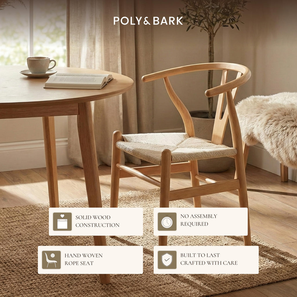& BARK Weave Dining Chairs - Mid-Century Modern Wishbone Dining Chairs with Arms, Solid Wood Frame, Indoor Use