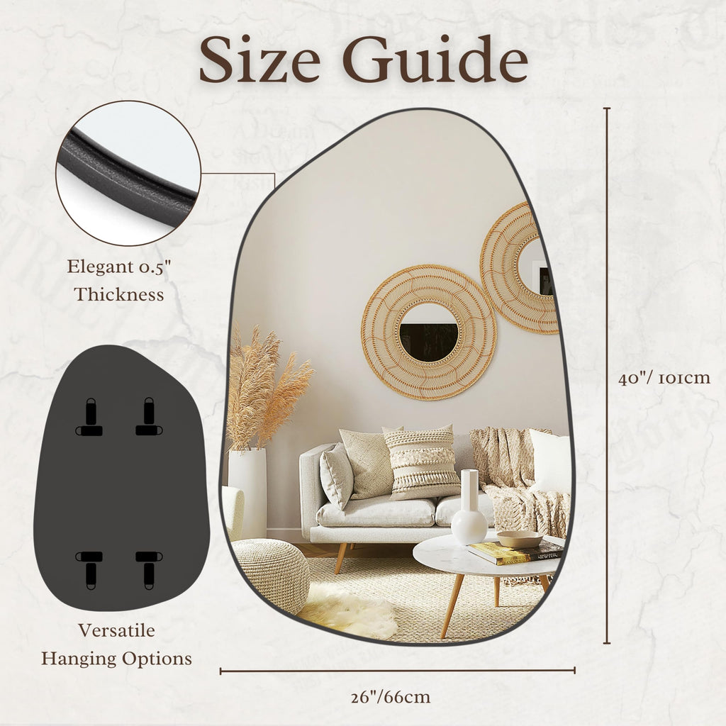 Irregular Wall Mirror Asymmetrical Mirror, 40''x26'' Black Mirror Bedroom Living Room Entryway, Decorative Modern